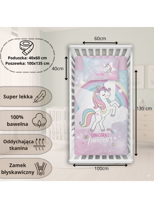 POŚCIEL DO ŁÓŻECZKA 100x135 JEDNOROŻEC RÓŻOWY 5133_A