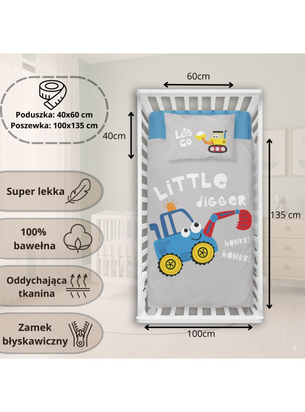 POŚCIEL DO ŁÓŻECZKA 100x135 ZIELONA KOPARKA 3956_B