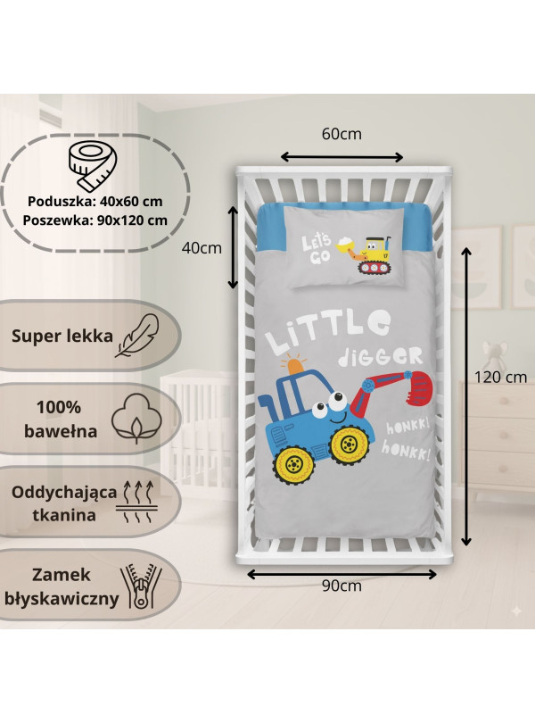 POŚCIEL DO ŁÓŻECZKA 90x120 ZIELONA KOPARKA 3956_B