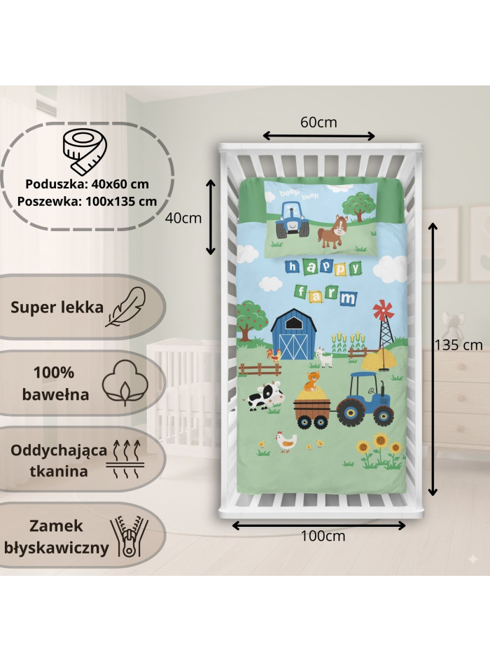 POŚCIEL DO ŁÓŻECZKA 100x135 FARMA NIEBIESKI TRAKTOR 4278_A