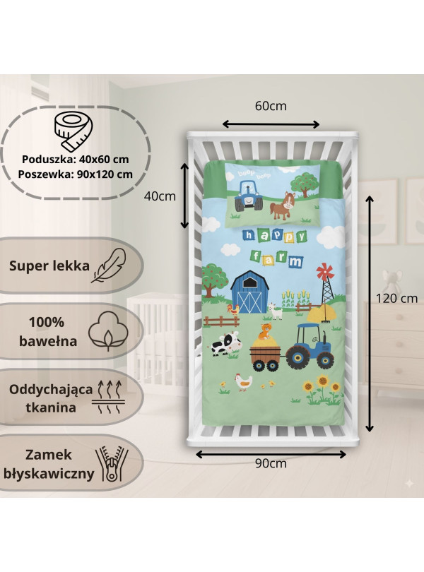 POŚCIEL DO ŁÓŻECZKA 90x120 FARMA NIEBIESKI TRAKTOR 4278_A