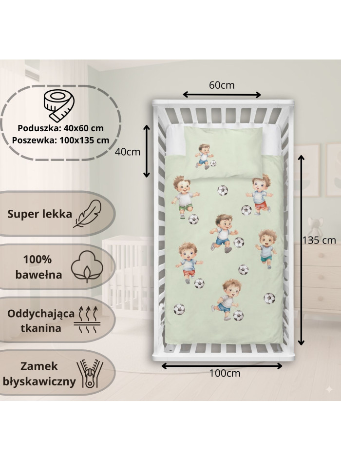 POŚCIEL DO ŁÓŻECZKA 100x135 ZIELONA PIŁKA NOŻNA 5142_B