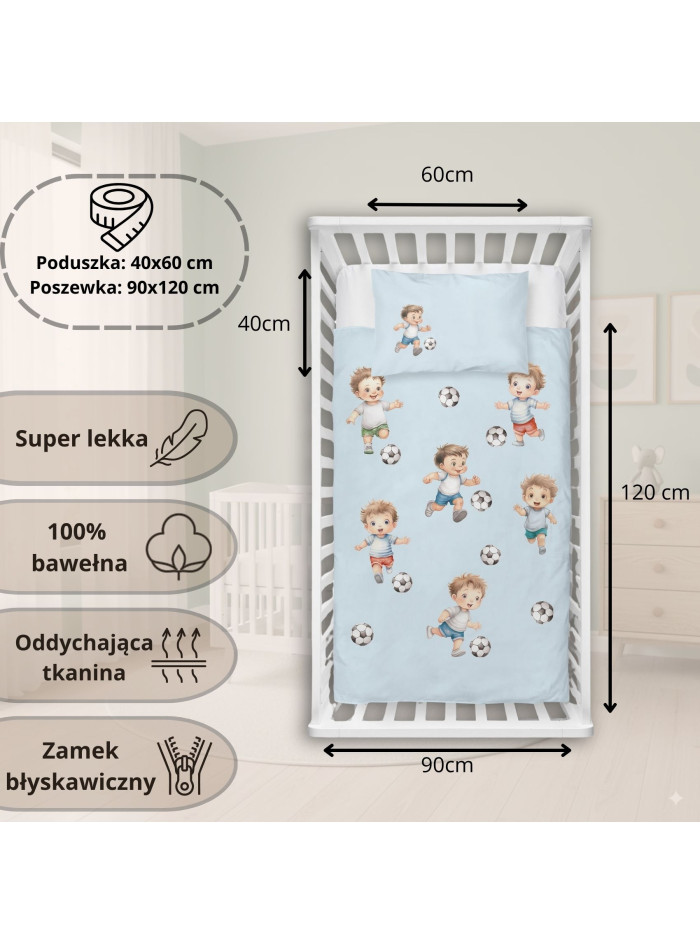 POŚCIEL DO ŁÓŻECZKA 90x120 NIEBIESKA PIŁKA NOŻNA 5142_A