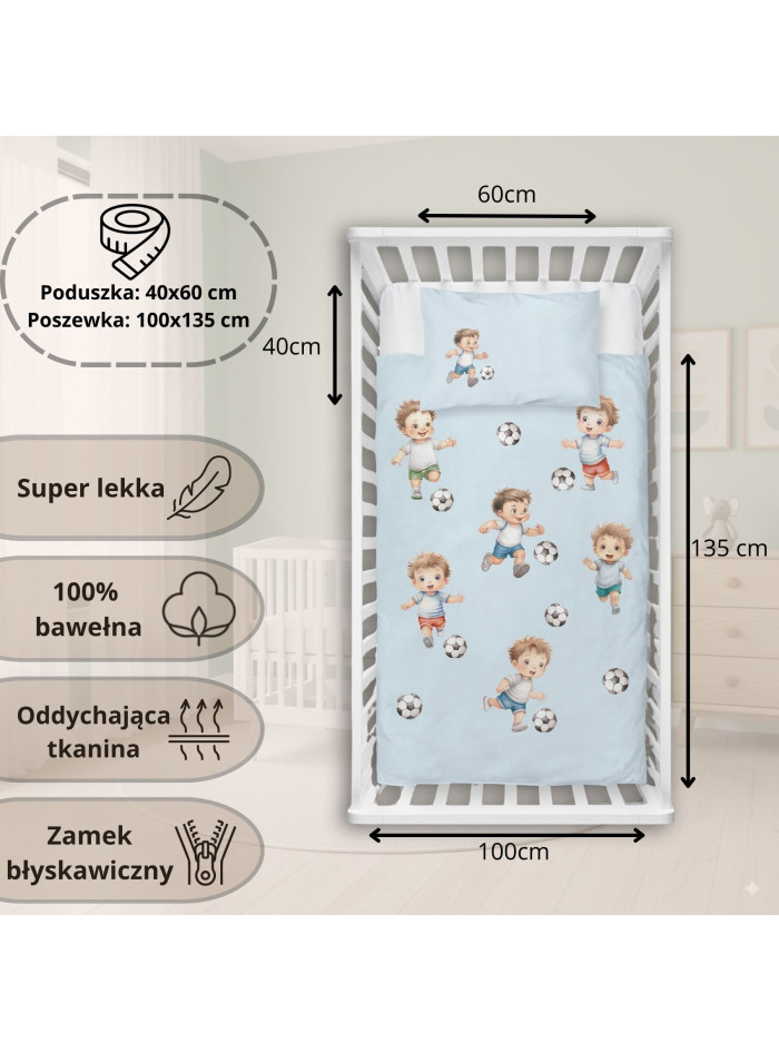 POŚCIEL DO ŁÓŻECZKA 100x135 NIEBIESKA PIŁKA NOŻNA 5142_A