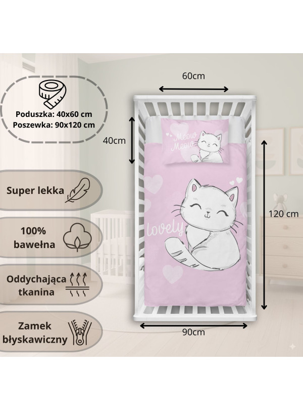 POŚCIEL DO ŁÓŻECZKA 90x120 KOTKA 3158_D