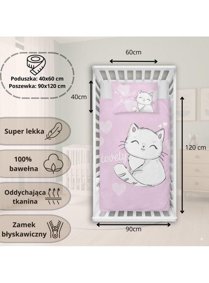 POŚCIEL DO ŁÓŻECZKA 90x120 KOTKA 3158_D