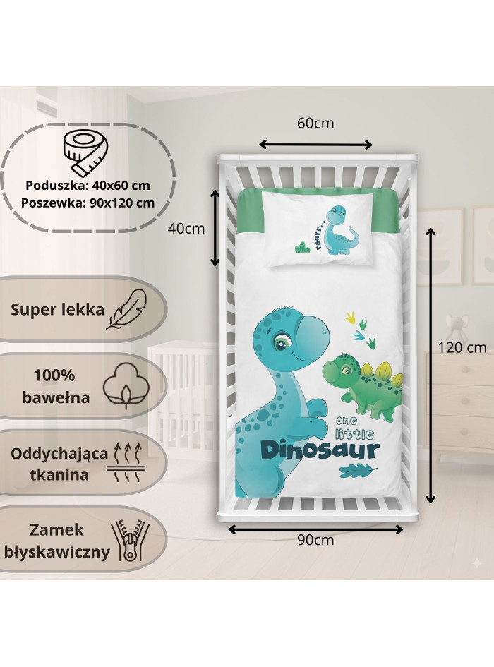 POŚCIEL DO ŁÓŻECZKA 90x120 DINOZAUR 4285_B