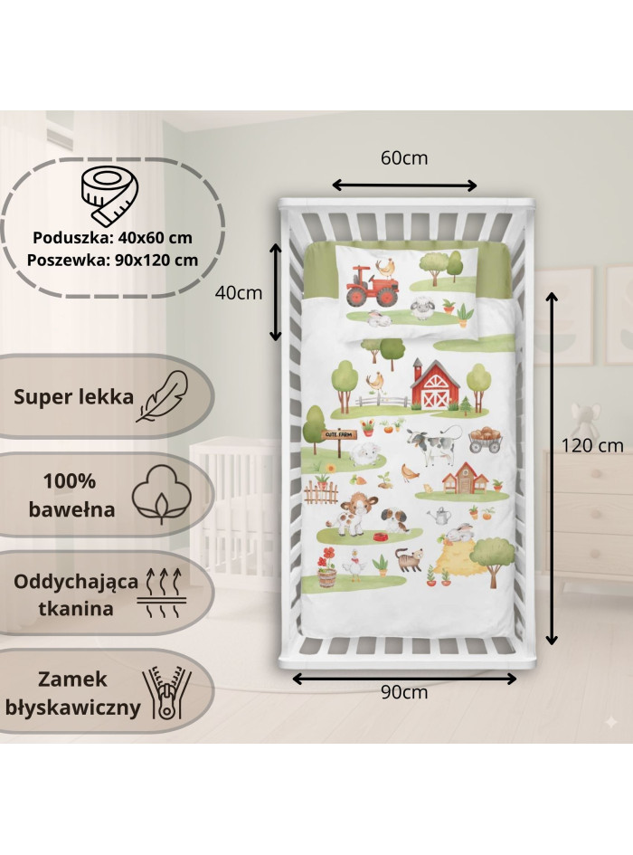 POŚCIEL DO ŁÓŻECZKA 90x120 CZERWONA MAŁA FARMA 4999_A