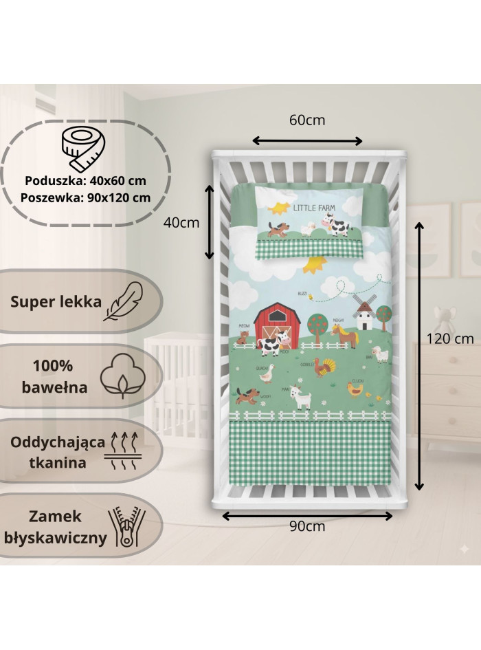 POŚCIEL DO ŁÓŻECZKA 90x120 CZERWONA MAŁA FARMA 4991_A