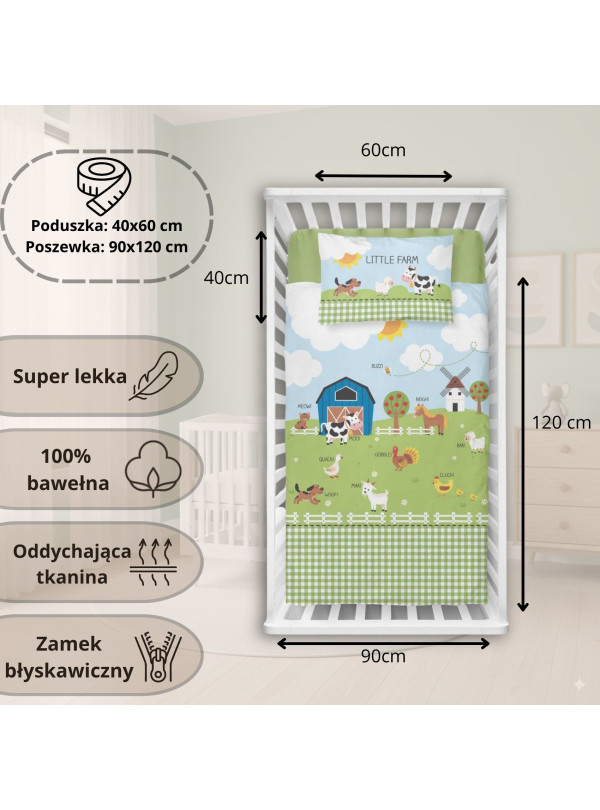 POŚCIEL DO ŁÓŻECZKA 90x120 NIEBIESKA MAŁA FARMA 4991_B