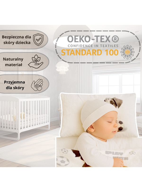 POŚCIEL DO ŁÓŻECZKA 90x120 SZARA PIŁKA NOŻNA PIESKI 5002_B