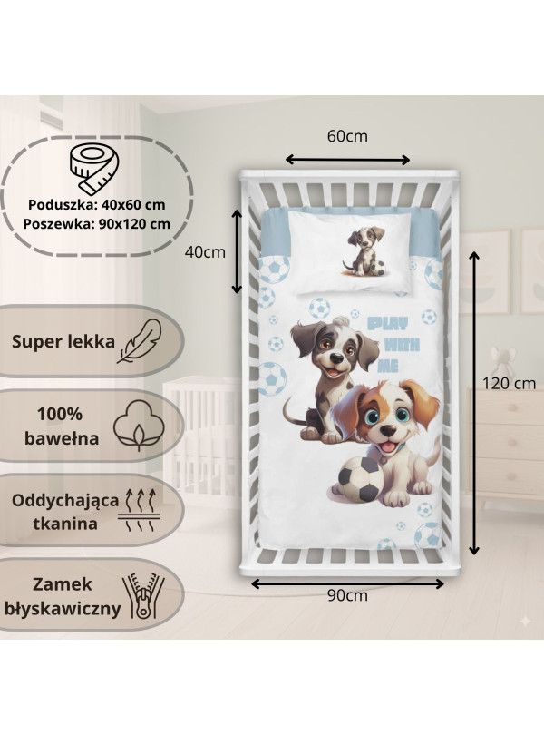 POŚCIEL DO ŁÓŻECZKA 90x120 NIEBIESKA PIŁKA NOŻNA PIESKI 5002_A