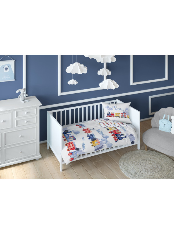 POŚCIEL DO ŁÓŻECZKA 100x135 POCIĄG LOKOMOTYWA 5507_A