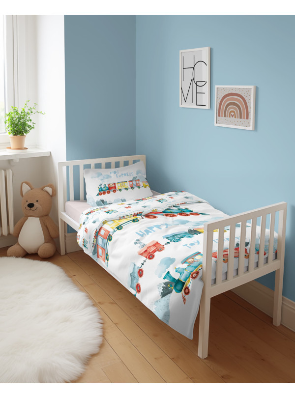 POŚCIEL DO ŁÓŻECZKA 100x135 POCIĄG LOKOMOTYWA 5507_B