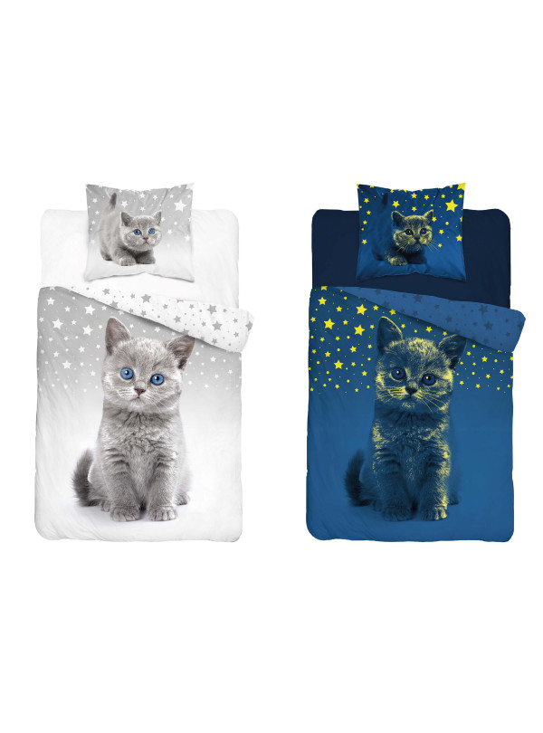 POŚCIEL 140x200 ŚWIECĄCA W CIEMNOŚCI KOT 4545_A