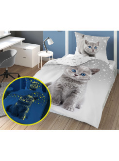 POŚCIEL 140x200 ŚWIECĄCA W CIEMNOŚCI KOT 4545_A