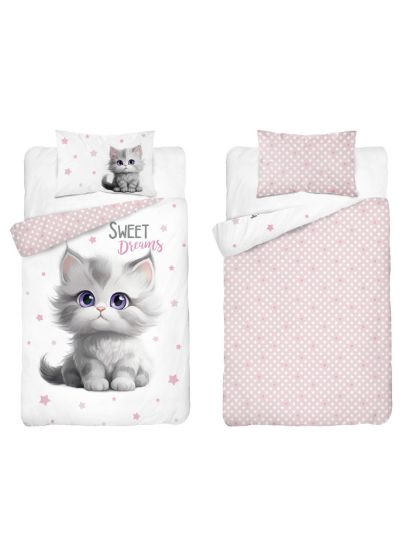 POŚCIEL DO ŁÓŻECZKA 90x120 KOT KOTEK RÓŻOWA 5518_B