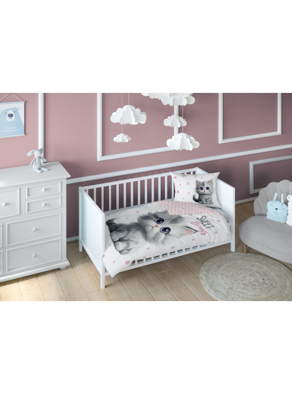 POŚCIEL DO ŁÓŻECZKA 90x120 KOT KOTEK RÓŻOWA 5518_B