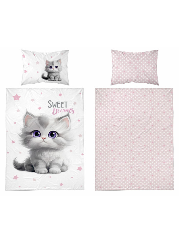 POŚCIEL DO ŁÓŻECZKA 90x120 KOT KOTEK RÓŻOWA 5518_B