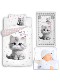 POŚCIEL DO ŁÓŻECZKA 90x120 KOT KOTEK RÓŻOWA 5518_B