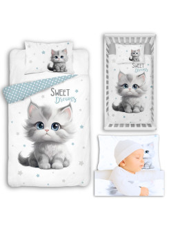 POŚCIEL DO ŁÓŻECZKA 90x120 KOT KOTEK NIEBIESKA 5518_A