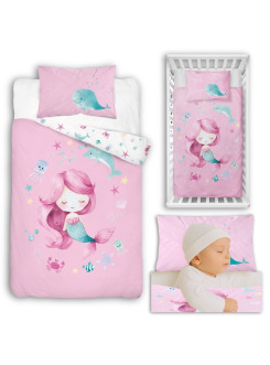 POŚCIEL DO ŁÓŻECZKA 90x120 SYRENKA RÓŻOWA 5512_A