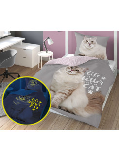 POŚCIEL 140x200 ŚWIECĄCA W CIEMNOŚCI KOT 4540_A