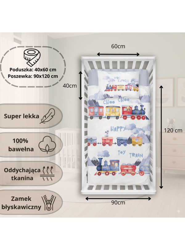 POŚCIEL DO ŁÓŻECZKA 90x120 POCIĄG LOKOMOTYWA 5507_A