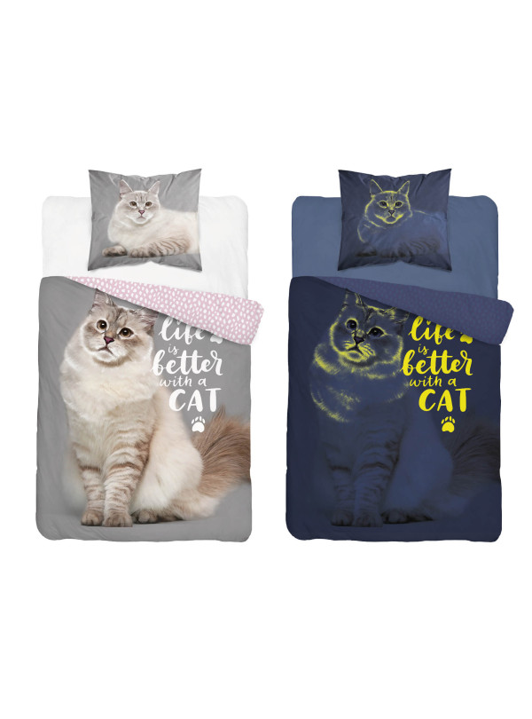 POŚCIEL 140x200 ŚWIECĄCA W CIEMNOŚCI KOT 4540_A