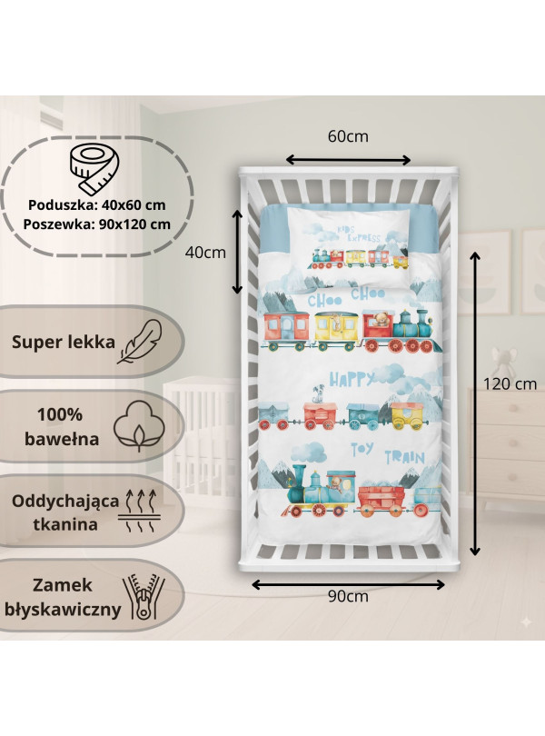 POŚCIEL DO ŁÓŻECZKA 90x120 POCIĄG LOKOMOTYWA 5507_B