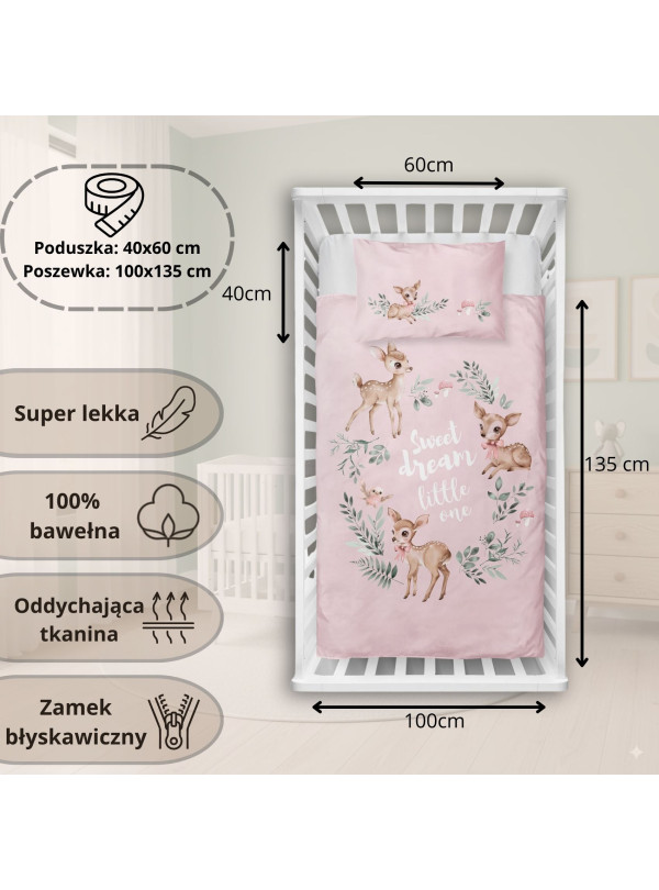 POŚCIEL DO ŁÓŻECZKA 100x135 SARENKI RÓŻOWA 5511_B
