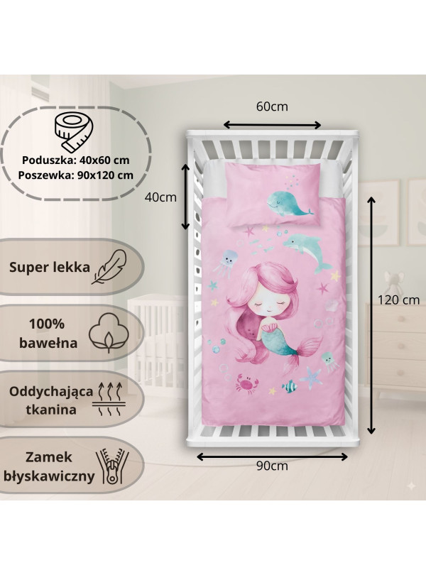 POŚCIEL DO ŁÓŻECZKA 90x120 SYRENKA RÓŻOWA 5512_A