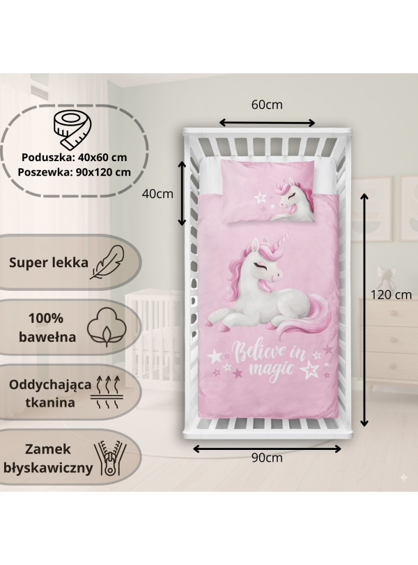 POŚCIEL DO ŁÓŻECZKA 90x120 JEDNOROŻEC RÓŻOWA 5517_A