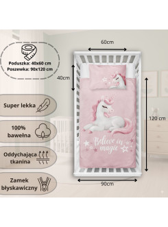 POŚCIEL DO ŁÓŻECZKA 90x120 JEDNOROŻEC RÓŻOWA 5517_B 2