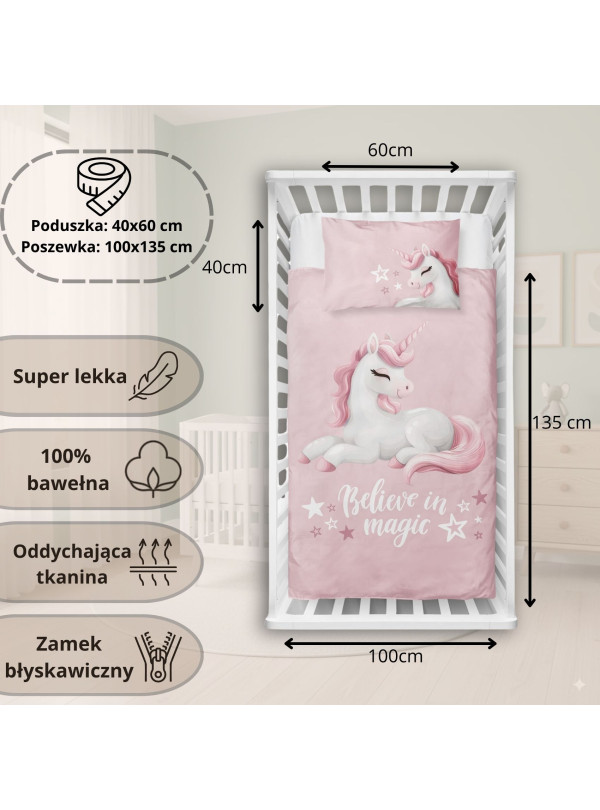 POŚCIEL DO ŁÓŻECZKA 100x135 JEDNOROŻEC RÓŻOWA 5517_B