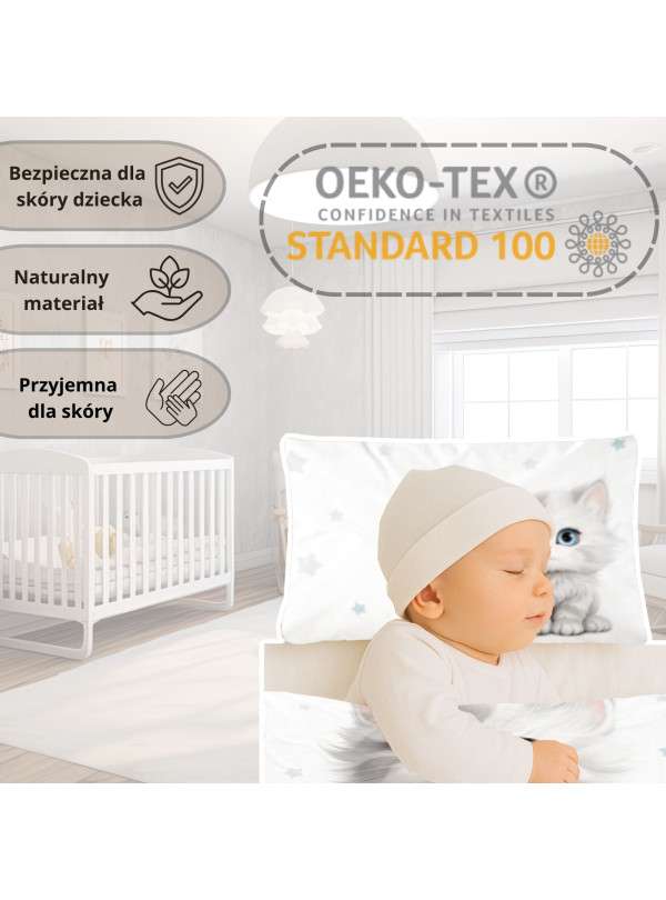 POŚCIEL DO ŁÓŻECZKA 90x120 KOT KOTEK NIEBIESKA 5518_A