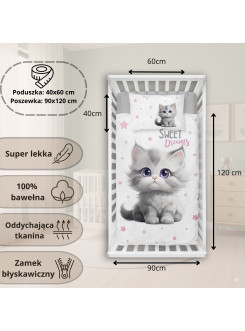 POŚCIEL DO ŁÓŻECZKA 90x120 KOT KOTEK RÓŻOWA 5518_B 2