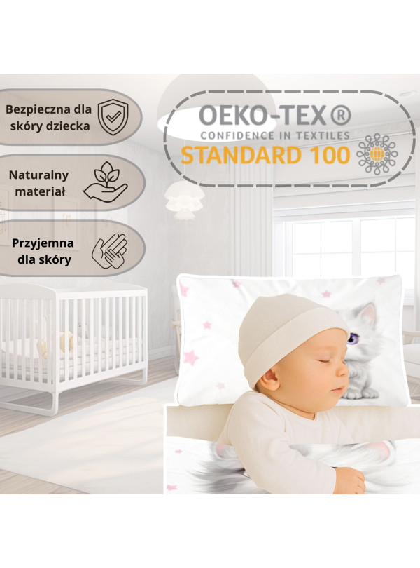 POŚCIEL DO ŁÓŻECZKA 90x120 KOT KOTEK RÓŻOWA 5518_B