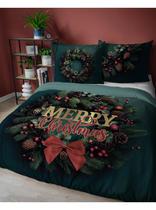 POŚCIEL 200x220 BAWEŁNIANA ŚWIĄTECZNA MERRY CHRISTMAS 5302_A