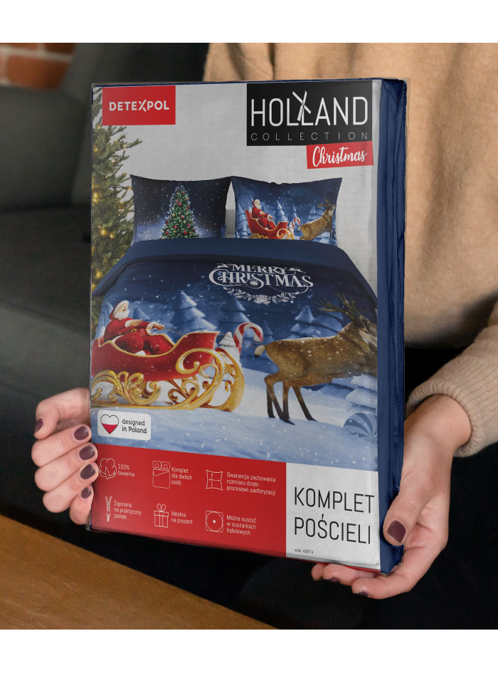 POŚCIEL 160x200 BAWEŁNIANA ŚWIĄTECZNA ŚWIĘTY MIKOŁAJ 4267_A