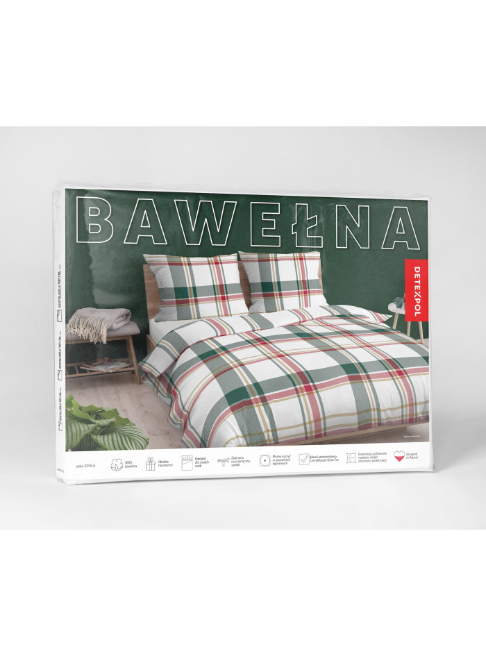 POŚCIEL 200x220 BAWEŁNIANA ŚWIĄTECZNA KRATA 5255_A