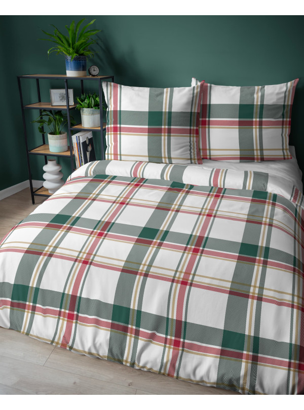 POŚCIEL 200x220 BAWEŁNIANA ŚWIĄTECZNA KRATA 5255_A