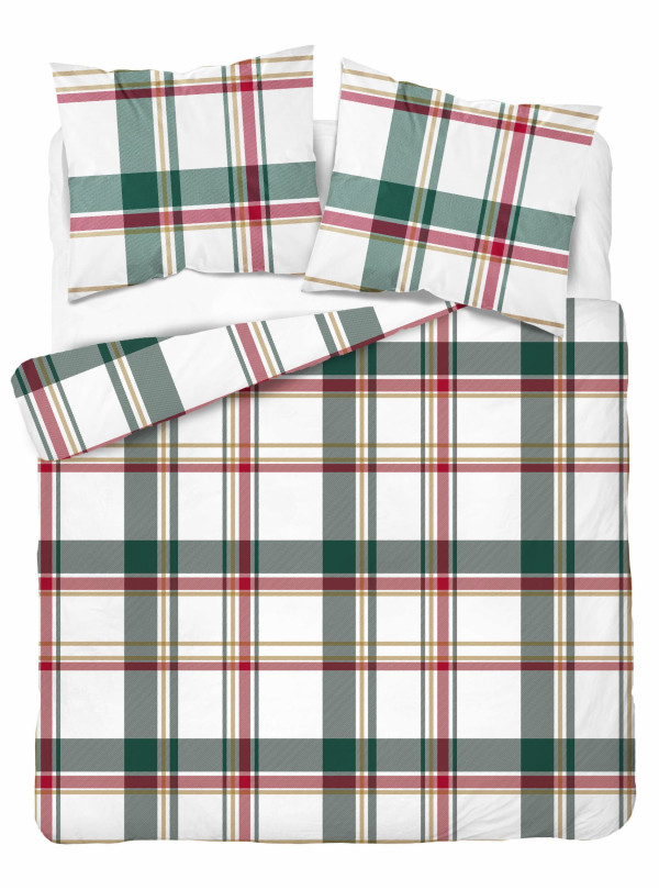 POŚCIEL 200x220 BAWEŁNIANA ŚWIĄTECZNA KRATA 5255_A