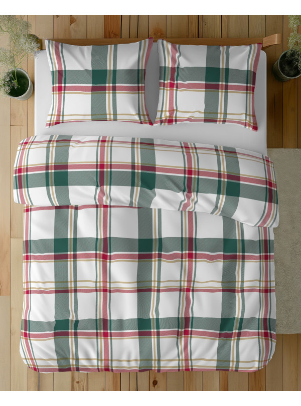 POŚCIEL 200x220 BAWEŁNIANA ŚWIĄTECZNA KRATA 5255_A