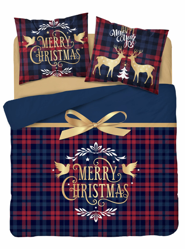POŚCIEL 160x200 BAWEŁNIANA ŚWIĄTECZNA MERRY CHRISTMAS 4266_A