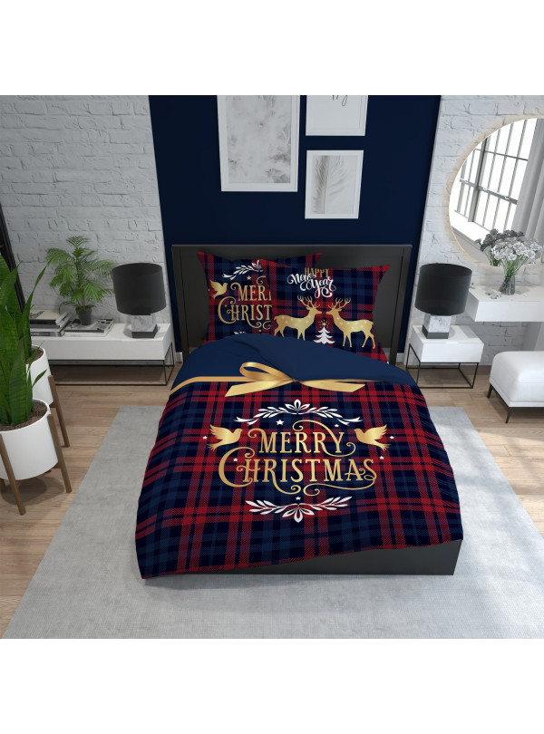 POŚCIEL 160x200 BAWEŁNIANA ŚWIĄTECZNA MERRY CHRISTMAS 4266_A