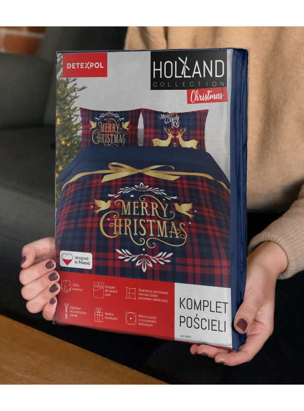 POŚCIEL 160x200 BAWEŁNIANA ŚWIĄTECZNA MERRY CHRISTMAS 4266_A