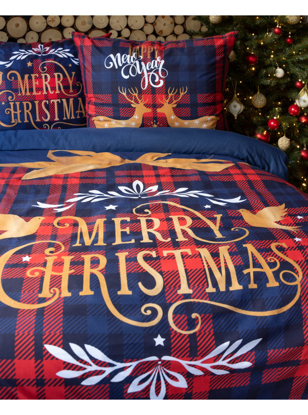 POŚCIEL 160x200 BAWEŁNIANA ŚWIĄTECZNA MERRY CHRISTMAS 4266_A