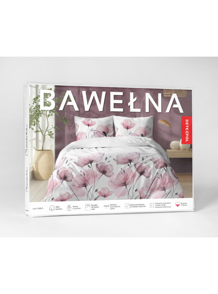 POŚCIEL BAWEŁNIANA 200x220 W RÓŻOWE KWIATY 5496_B