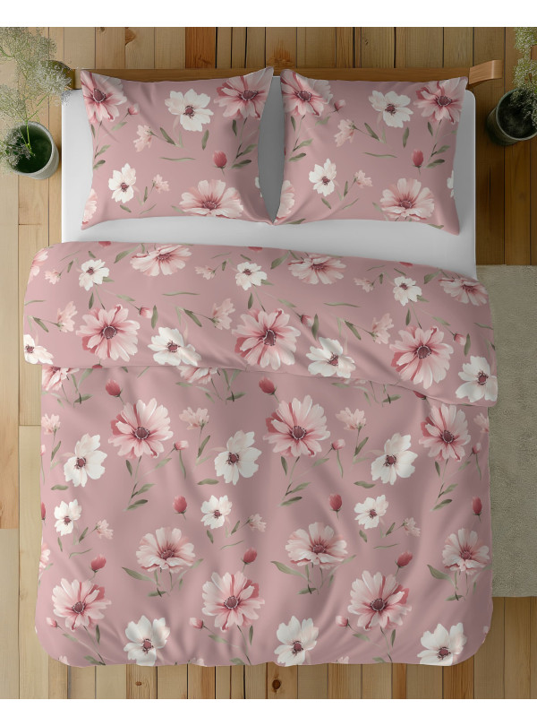 POŚCIEL BAWEŁNIANA 160x200 RÓŻOWA W KWIATY 5502_A